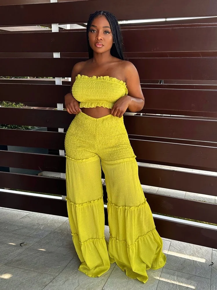 Wmstar 2 Piece Sets Women Wholesale Vest and Pants Sets Solid Two Piece Set of Spliced Strapless Pants Matching Suit 2025