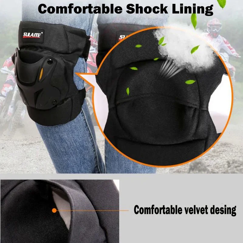 1 Pair Motorcycle Knee Shin Guard Pads Adjustable Knee Cap Pads Protector Armor for Motocross Racing Mountain Biking
