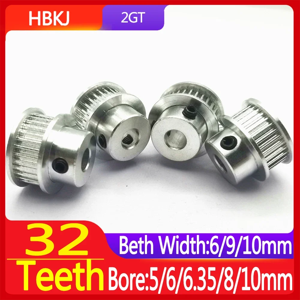 

2GT Spindle Pulley 32Teeth 5/6/6.35/8/10mmFor Belt Width 6mm 9mm10mm Used In Linear GT2 Pulley 32Teeth 32T