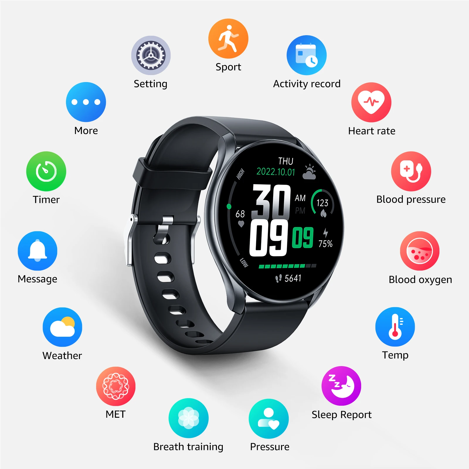 

Smart Watch 100 Sports Modes Heart Rate Blood Oxygen Calorie Health Monitoring GPS Tracking Bluetooth Call IP68 Waterproof