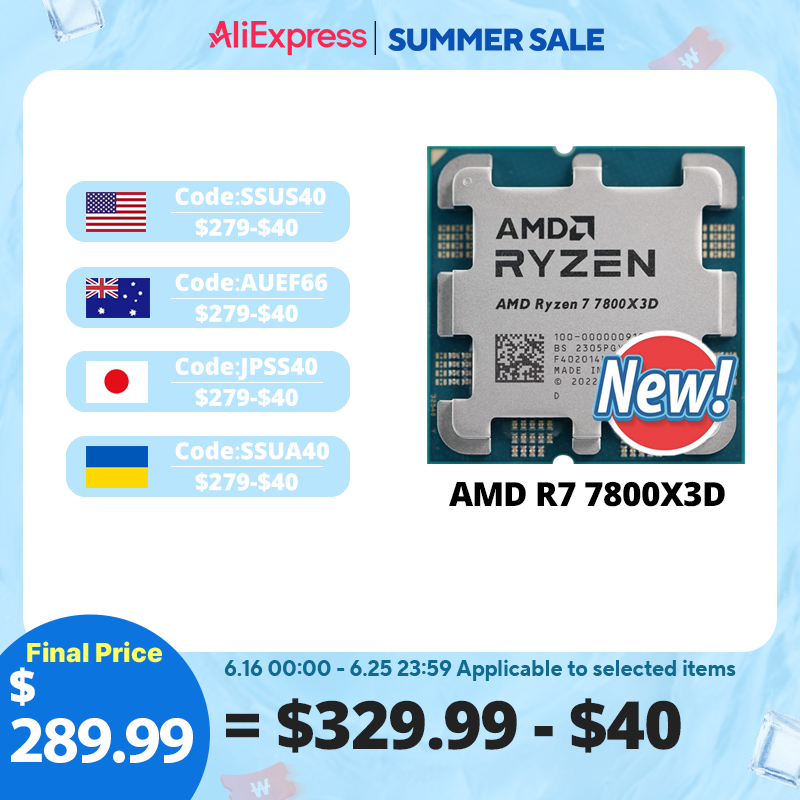AMD Ryzen 7 7800X3D R7 7800X3D 5.0 GHz 8-Core 16-Thread CPU 5NM 96M 100-100000910 Socket AM5 New Tray Without cooler