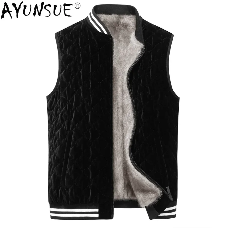 

AYUNSUE Real Fur Vest for Men 2023 Autumn Winter High Quality Mink Fur Liner Jacket Sleeveless Fur Coat Double-sided Wear Veste