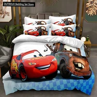 Ensemble de draps imprimés Lightning McQueen, motif de film automobile, literie confortable pour garçons et adultes, ensemble 3 pièces, taille complète 4