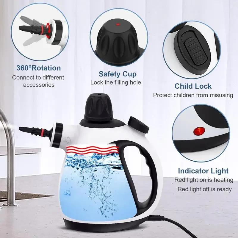 KOITAT Pressurized Steam Cleaner, Handheld Steamer For Cleaning, Multipurpose Portable Upholstery Steamer With Safety Lock And 10 Accessory Kit To Remove Grime, Grease, And More, Save Time And Effort