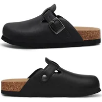 Mules Smile Popcorn Couple en cuir à bout fermé avec boucle réglable, sabots en liège, soutien de la voûte plantaire, sandales plates décontractées pour femmes et hommes 5