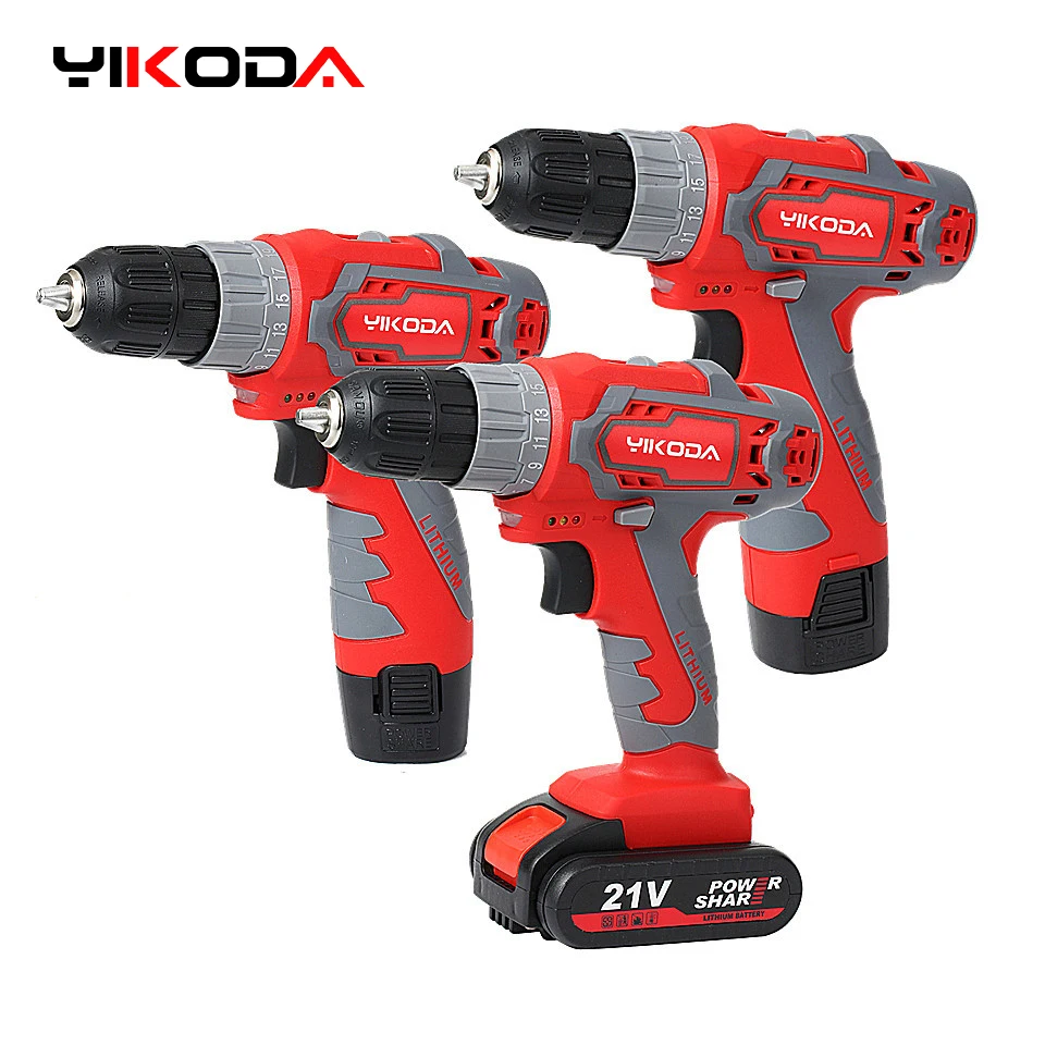 YIKODA 12V/16.8V/21V 전기 드릴 충전식 리튬 배터리 2단 무선 스크..