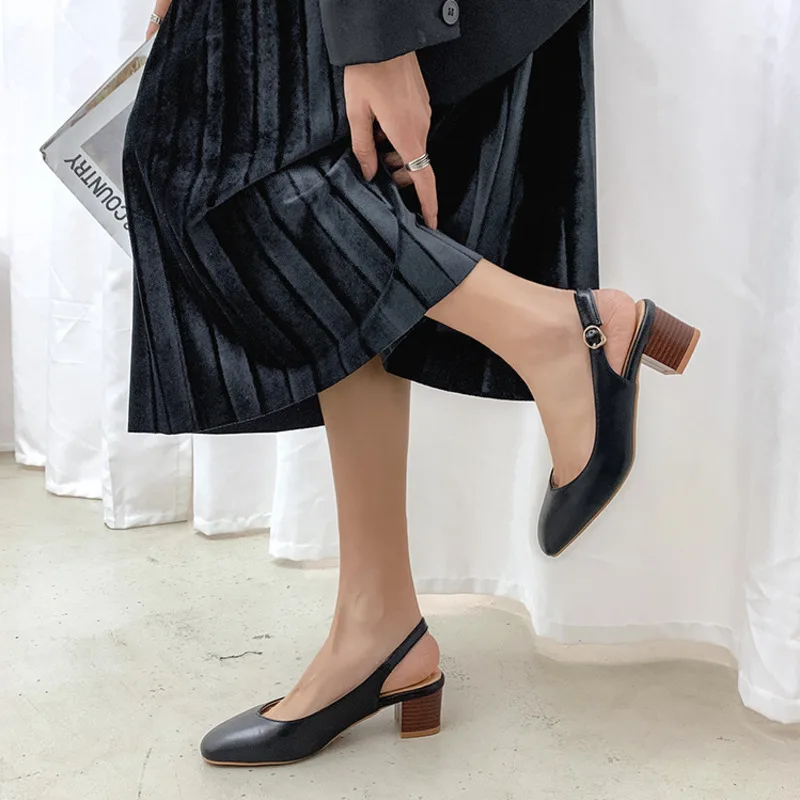 Handmade New Arrival Womens Chunky Heel Pumps Slingback Round-toe Three Colors Large Size 34-52 Evening Party Fashion Prom Shoes