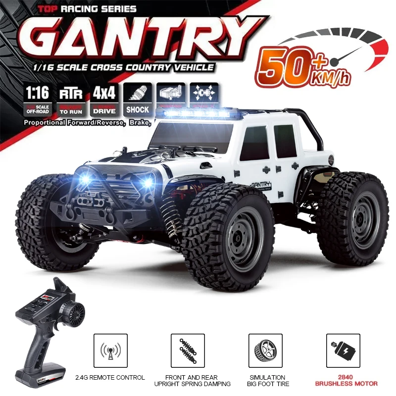 WLtoys 1/16 브러시리스 RC카, LED 조명, 4WD 리모컨, 4x4 오프로드 드리프트 자동차, 몬스터 트럭 장난감, 어린이 선물