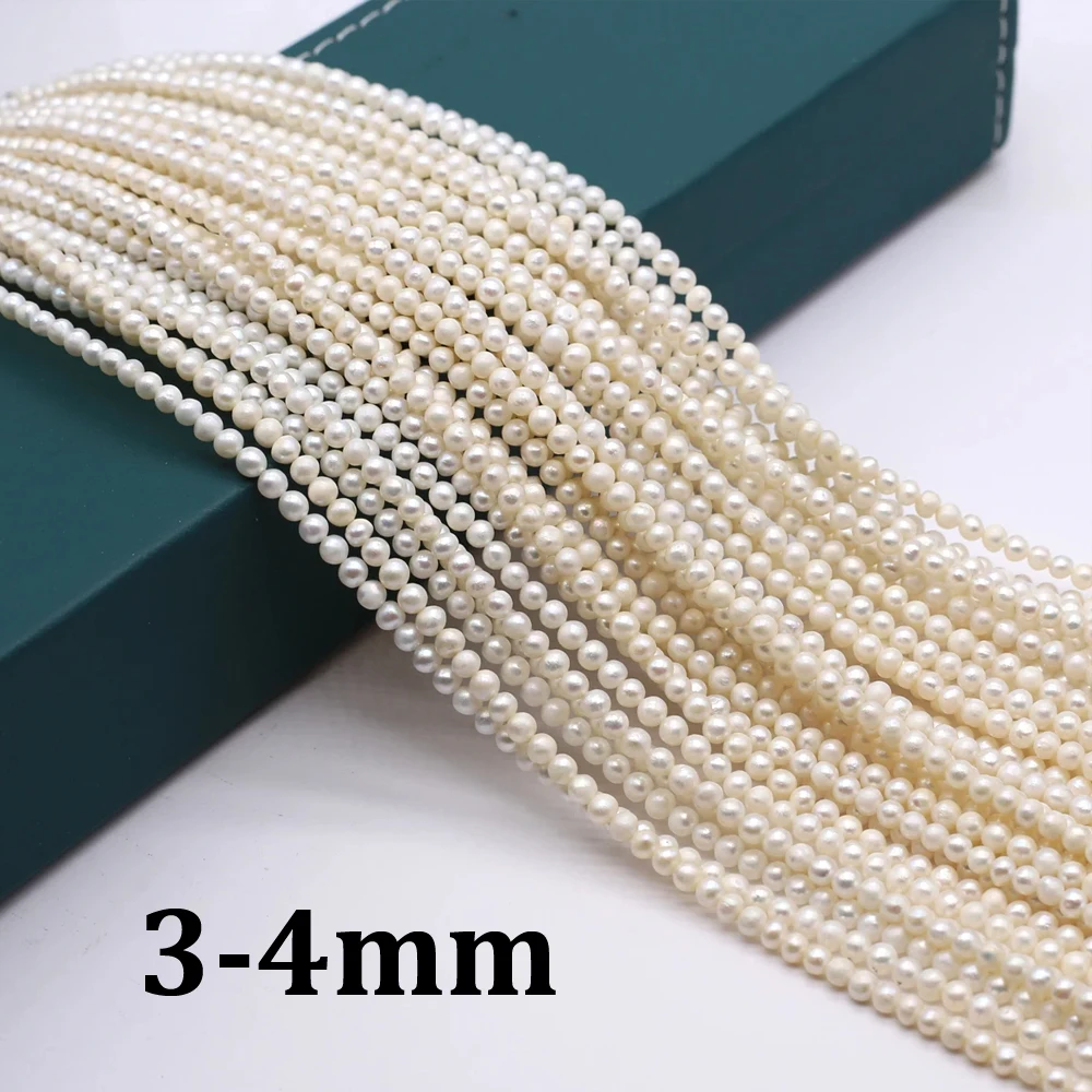 3-4mm 라운드 천연 담수 진주 화이트 핵 진주 스페이서 비즈 쥬얼리 만들기 DIY 목걸이 팔찌 액세서리