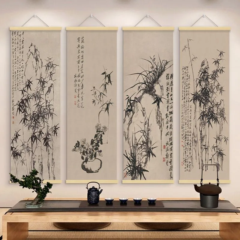 

Ink Bamboo Scroll Hanging Painting Ancient Chinese Style Living Room Decoration Painting Long Strip Imitating Painting ZE82