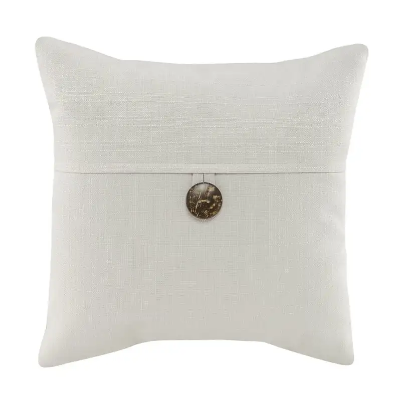 

Square Coconut Button Accent Decorative Throw Pillow, 18" x 18", Gray