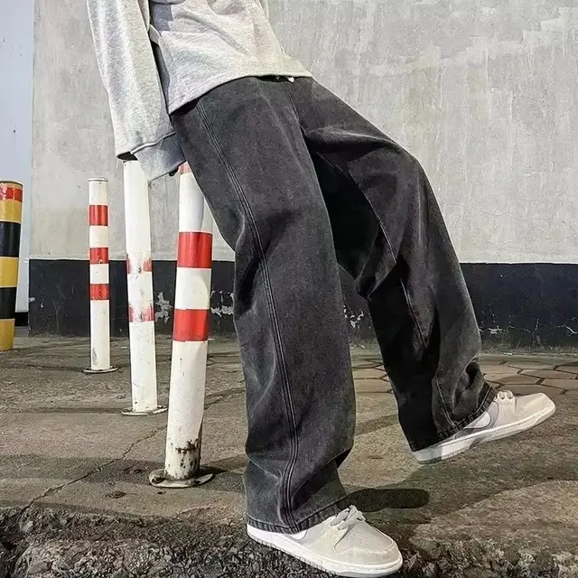 Jean ample pour hommes, Streetwear, Style coréen, mode, ample, droit, jambes larges, vêtements de marque, noir, bleu clair, nouvelle collection 2026 1