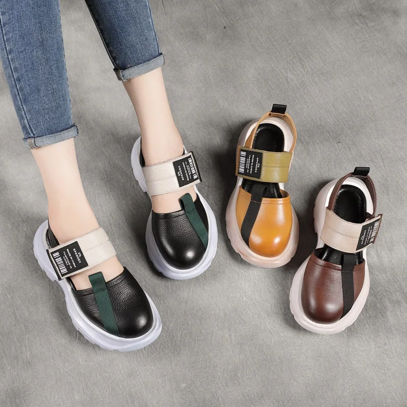 

New Top-Selling Product Fashion Authentic Leather Clunky Sneakers Sandals Sports Style Color Matching Closed Toe Sandals Top