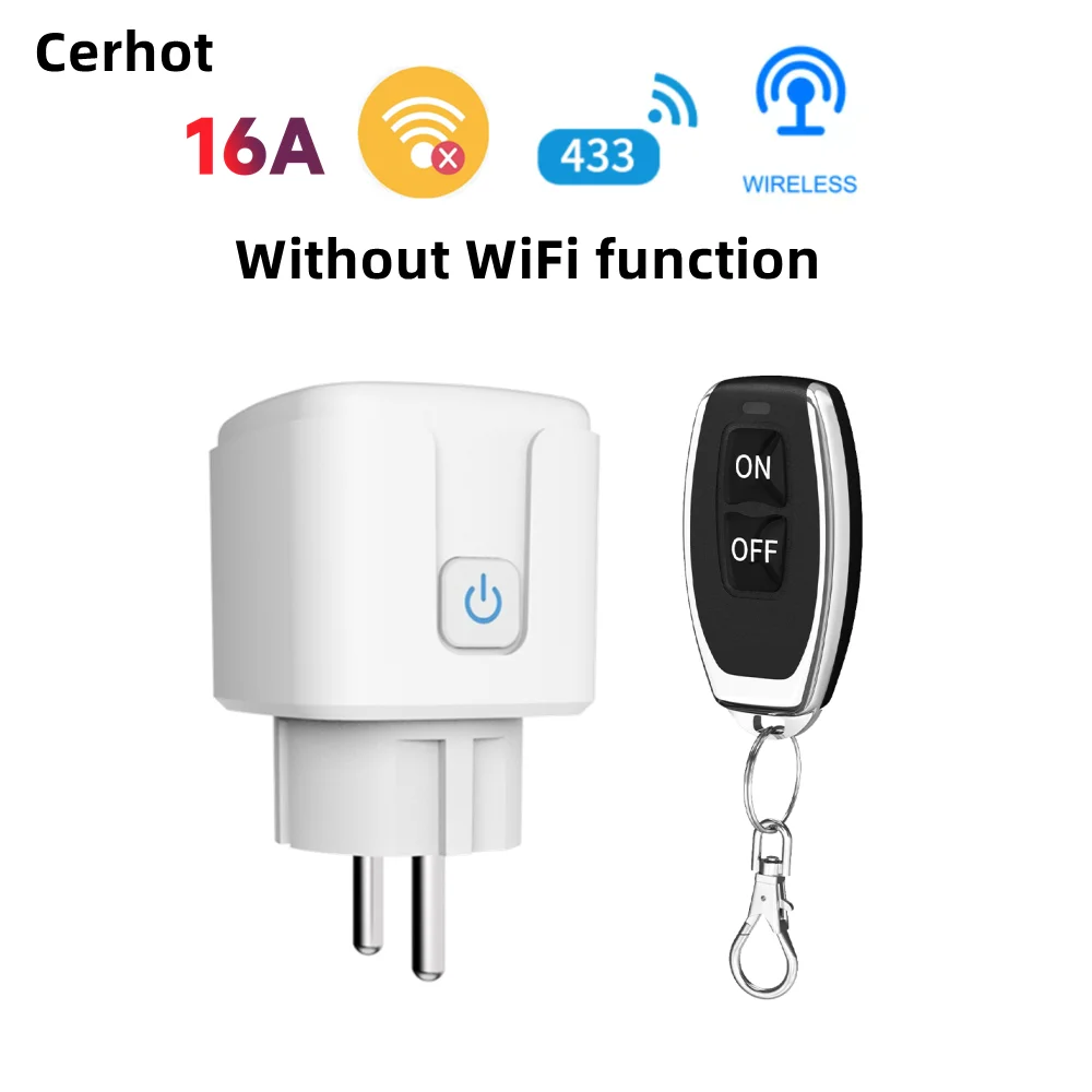 สวิตช์รีโมทไร้สาย Cerhot EU 16A RF433 ปลั๊กไฟแบบกดเปิด/ปิด สำหรับหลอดไฟและเครื่องใช้ไฟฟ้าในครัวเรือน 1