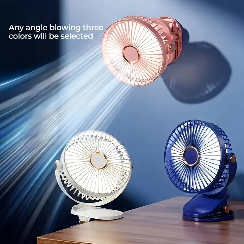 USB Desk Fan with Night Light, 3-Speed Adjustable, Portable Clip-On or Tabletop Stand