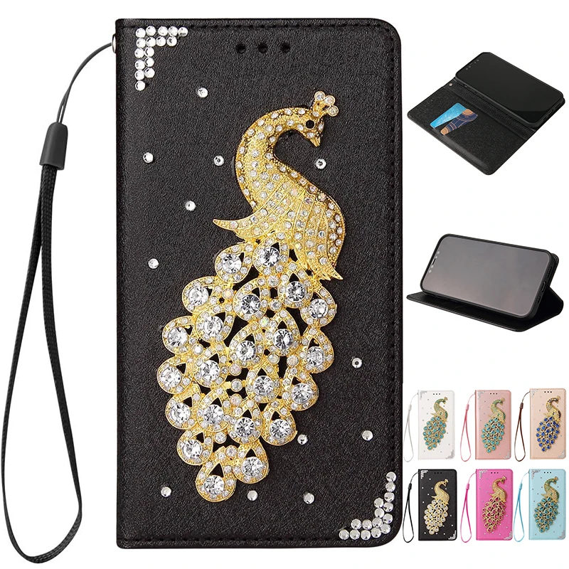 iphone 13 pro max leather case Flash Diamond Peacock Wallet Case For iPhone 11 12 Pro 13 Mini Max X XR XS XSMax 7 8 6 6s Plus SE 2022 Luxury Flip Case best cases for iphone 13 pro max