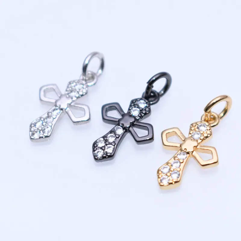 

Bulk Charms Wholesale High Quality Black Gold Plated Copper Big CZ Setting Cross Pendant Charms for DIY Women Men Jewelry Making