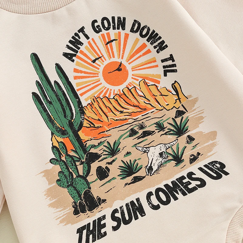 Baby Boys Girls Sweatshirts Rompers Western Style Cow Head Letter Print Long Sleeve Jumpsuits Fall Toddler Clothes Bodysuits