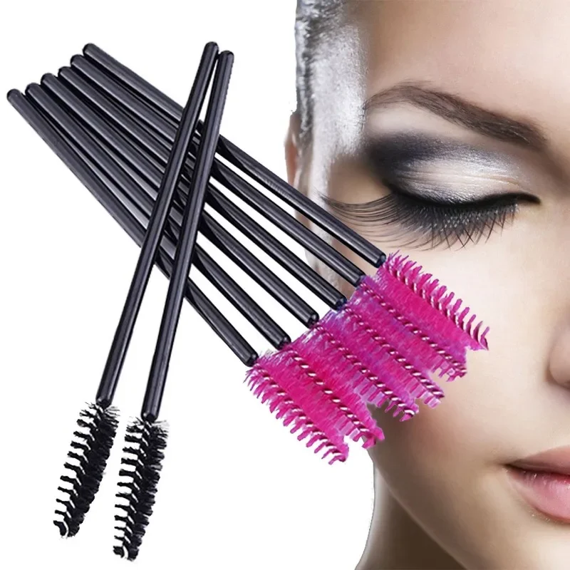 Wholesale 200 PCS Disposable Eyelash brush Mascara Wands Spoolies for Eye Lash Extension, Eyebrow and Makeup (Black&Rose red) 3