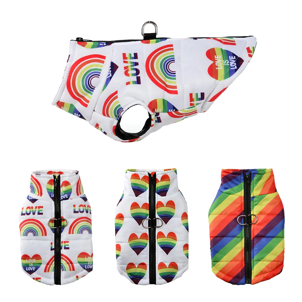 Manteau Hiver Imperméable & Chaud pour Petit Chien - Gilet Zippé avec Anneau D - Design Arc-en-ciel & Amour - 2025 - Doglovedesign : Vêtement et accessoires pour chiens