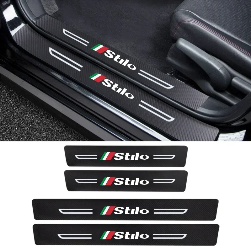 

Car Threshold Scuff Plate Carbon Fiber Door Sill Protector Sticker For Fiat Stilo Logo Badge Auto Door Welcome Pedal Guards Film