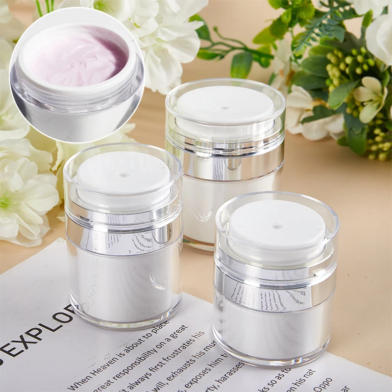 

15/30/50ml Airless Pump Jar Empty Acrylic Cream Bottle Refillable Cosmetic Easy To Use Container Portable Travel Makeup Tools