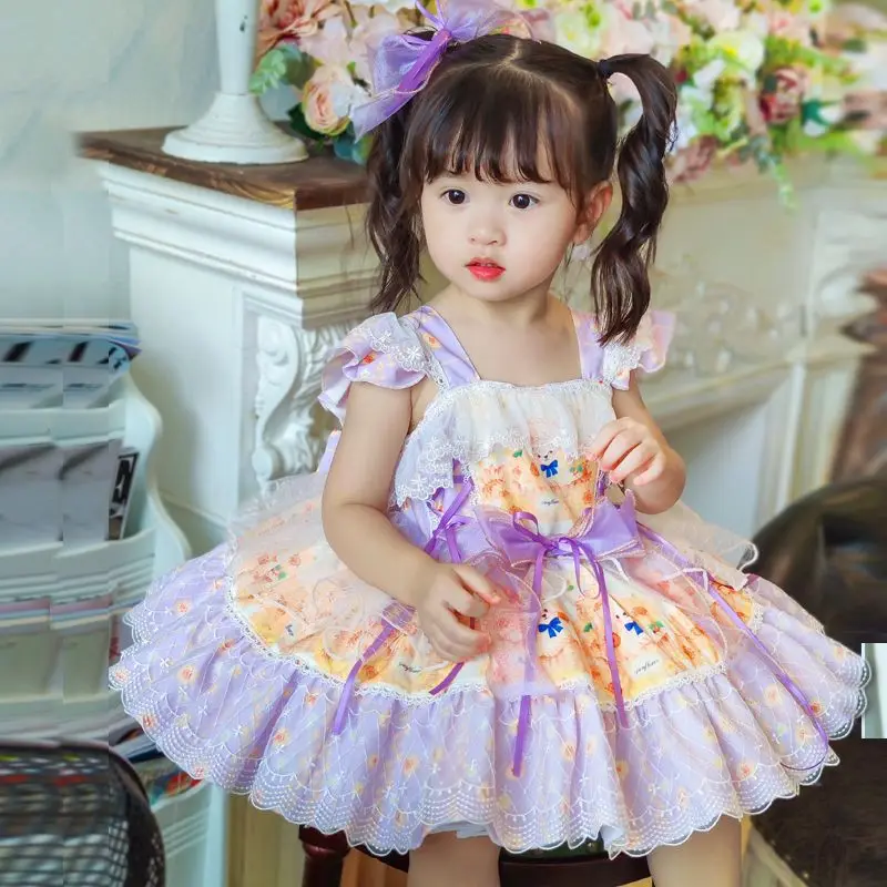 

Summer Backless Lolita Ball Gown Dress Girls Kids Sets Princess Cartoon Skirts Birthday Party Childrens Gauze Clothing Sundress