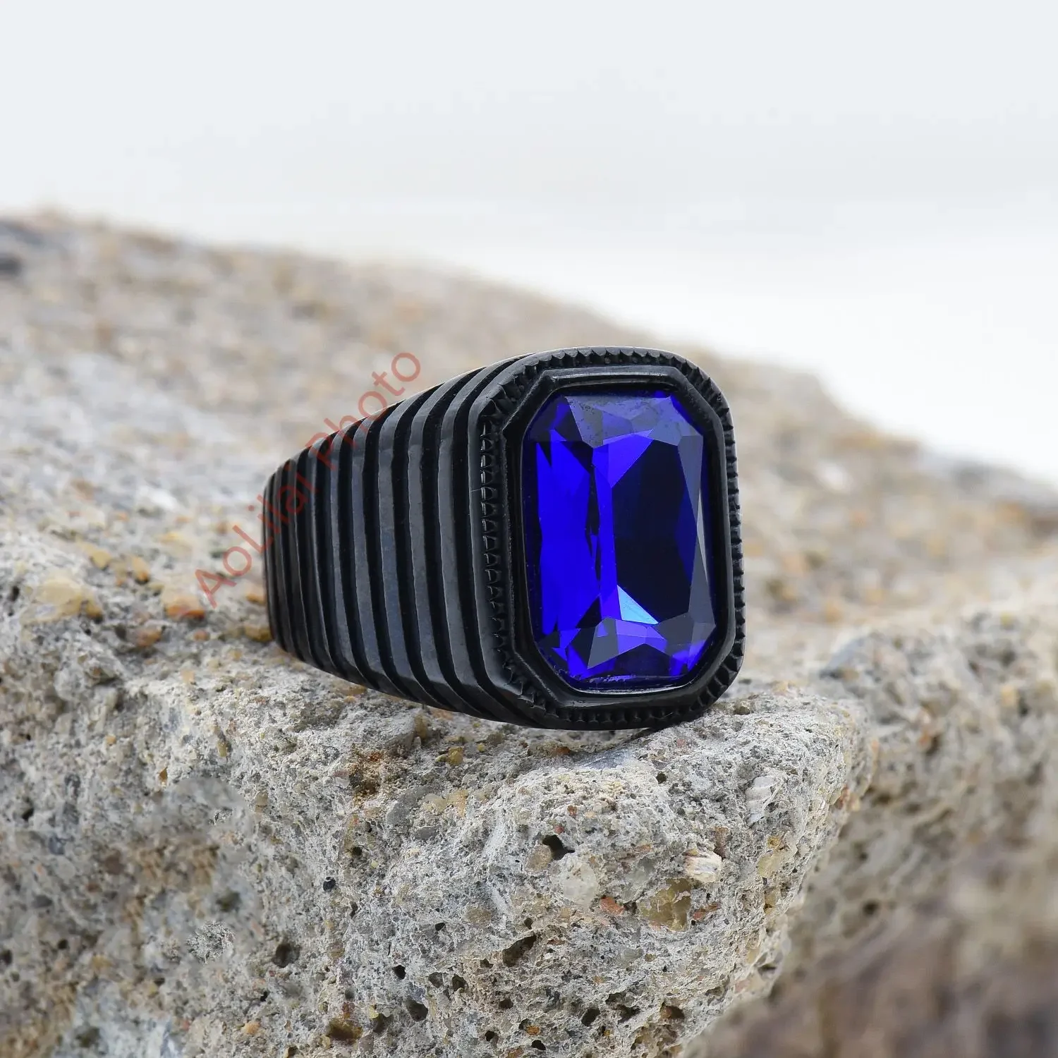 Men's/Women High Quality 316LStainless Steel Onyx Gem Style Rings Classic Fashion Trend Jewelry 2
