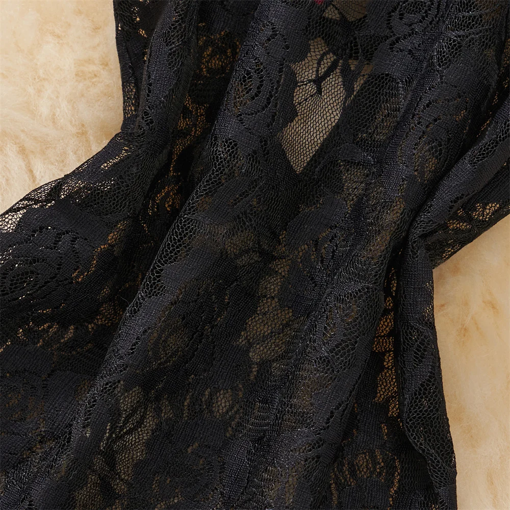 Lace Up Women's Secret Clothes Slim Sleepwear Halter Neck Backless Pajamas Sheer Erotic Lingerie Sexy A-Line Mini Black Dress 4