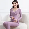 Pregnant Women's Clothing Set Autumn And Winter German Fleece Thermal Underwear With Cups Nursing Clothes Homewear Two-Piece Set 4