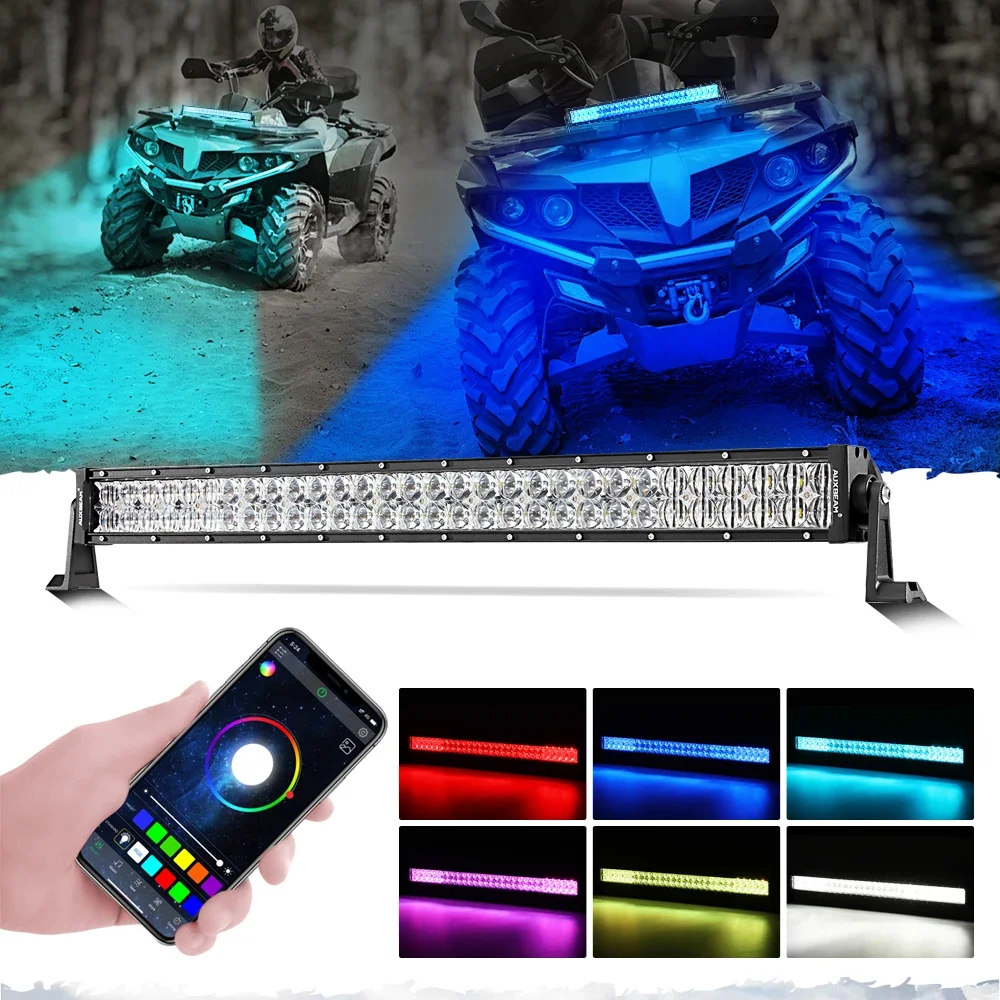 

AUXBEAM 22-32 inch RGB & White LED Work Light Bar Speed & Brightness Adjustable 180W Straight Driving Light with Wire Harness