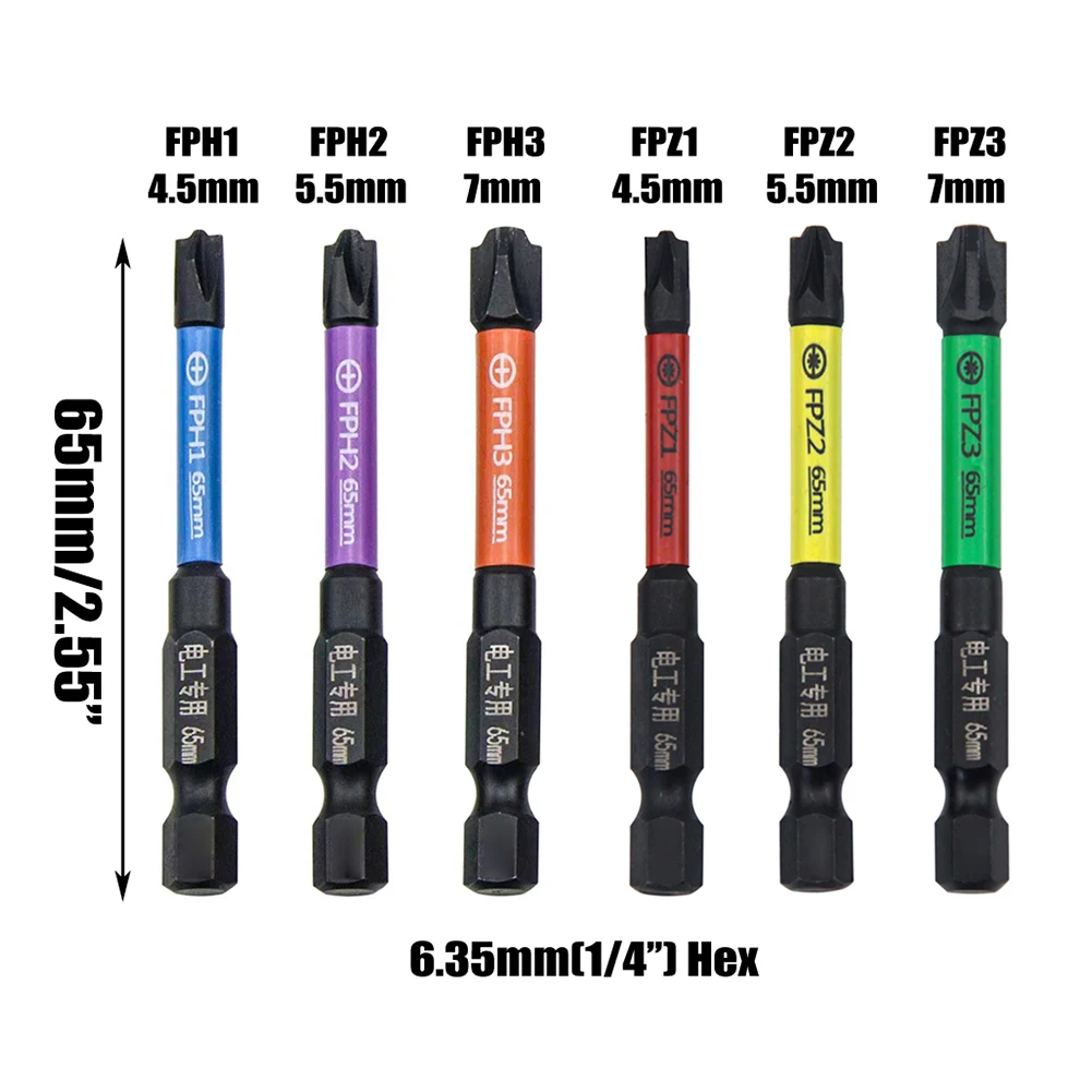 6pcs 65mm Magnetic Special Slotted Cross Screwdriver Bit For Electrician Circuit Breakers FPH FPZ Socket Switch Power Tool