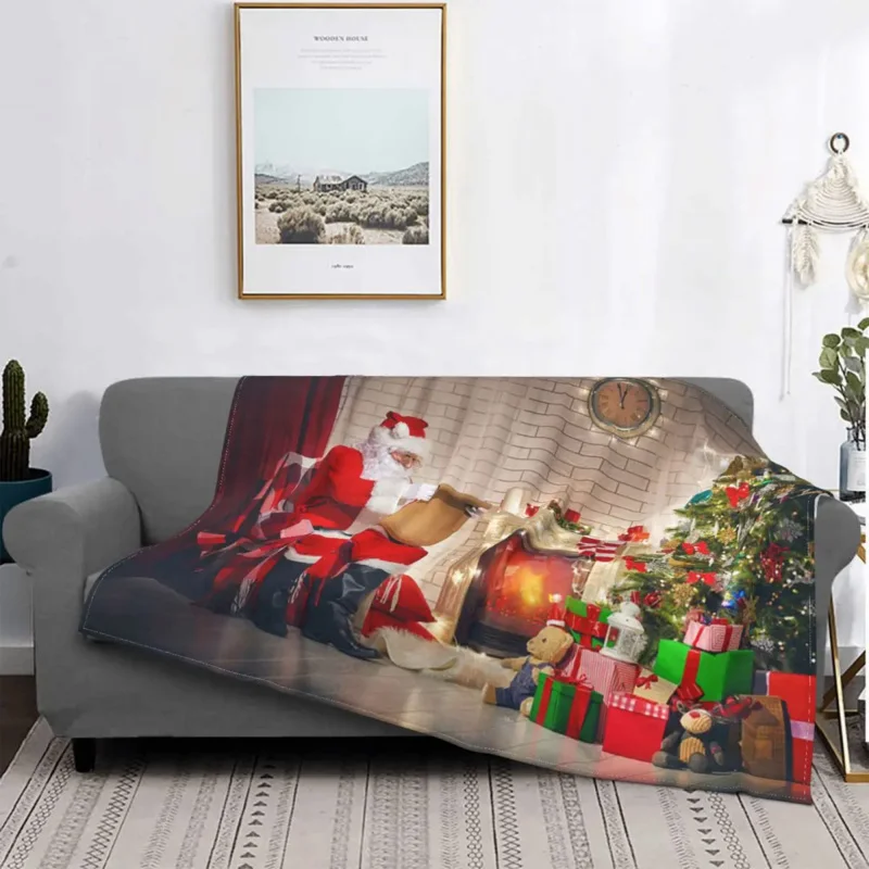 

Merry Christmas Santa Claus Gift Blanket Nordic New Year Flannel Awesome Warm Throw Blankets for Coverlet Autumn/Winter