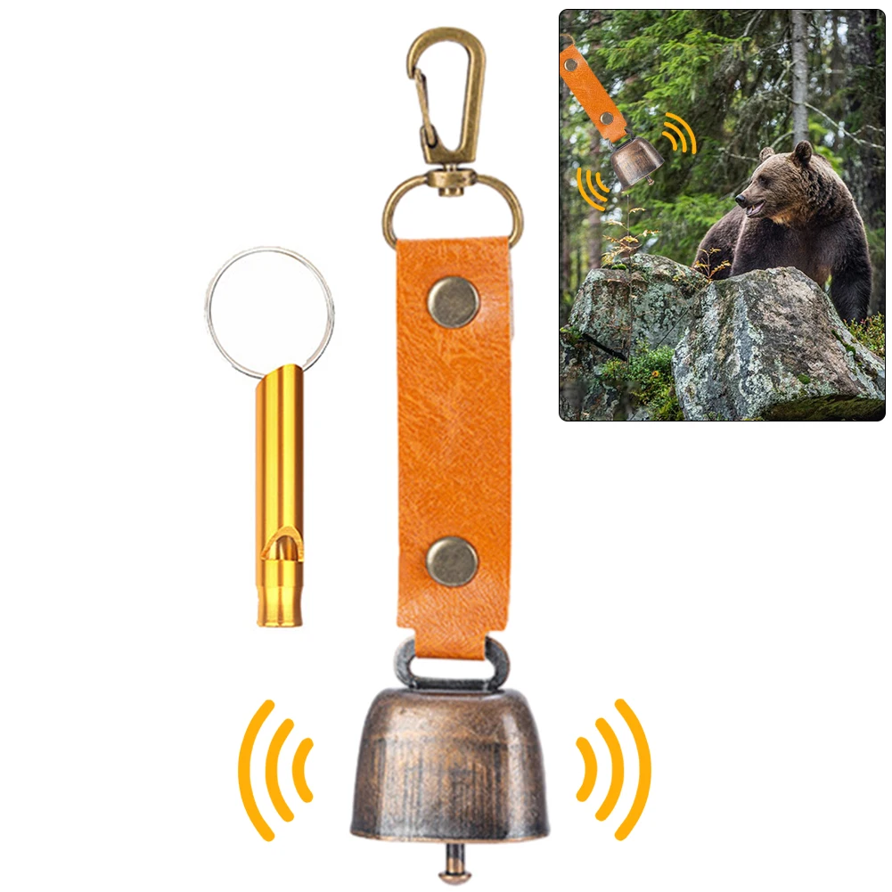 Loud Bear Bell with Emergency Whistle Set with Magnetic Silencer Hanging Bear Bell Outdoor Camping Hiking Emergency Gear