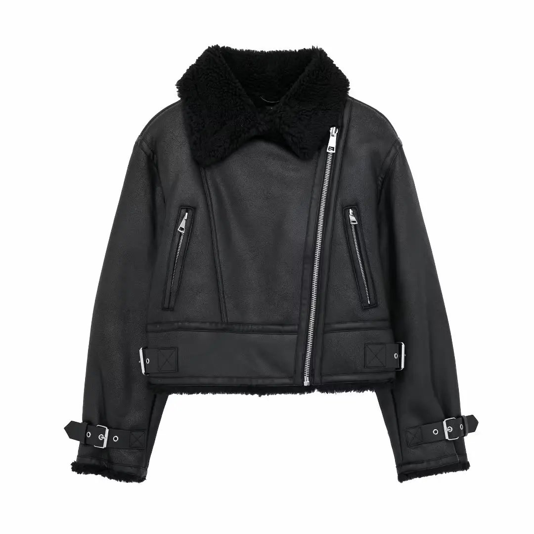 

Women's Winter 2023 Thick Warm Fur One Short Jacket Women's Fashion Retro Lapel Collar Elegant Zipper Ladies' Coat.