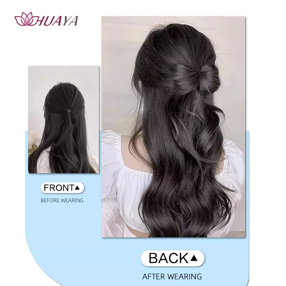 Bow Half Tied Synthetic Ponytail Fluffy Wavy Wig Braid Catch Clip Contract Ball Head Braid Fake Ponytail Extension for Women