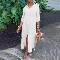 Women's 1XL-5XL plus size Dress  summer wearing the Shirt Collar Cotton Line Button Long Skirt  dress for women - Image 3