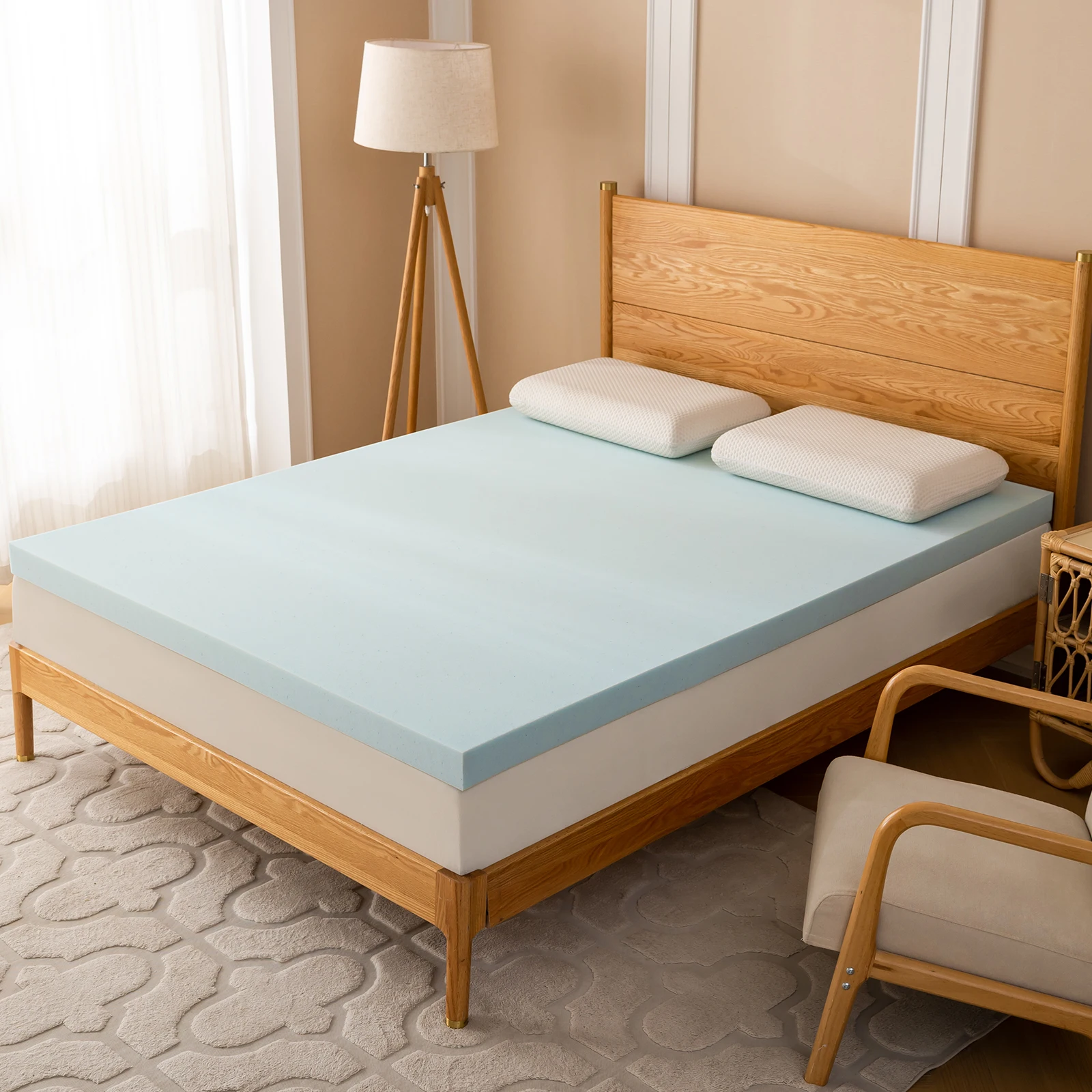 1 PC Gel Memory Foam Mattress Topper Blue Mattress Pad Soft Breathable Cooling Bedding For Bedroom Guest Room CertiPU