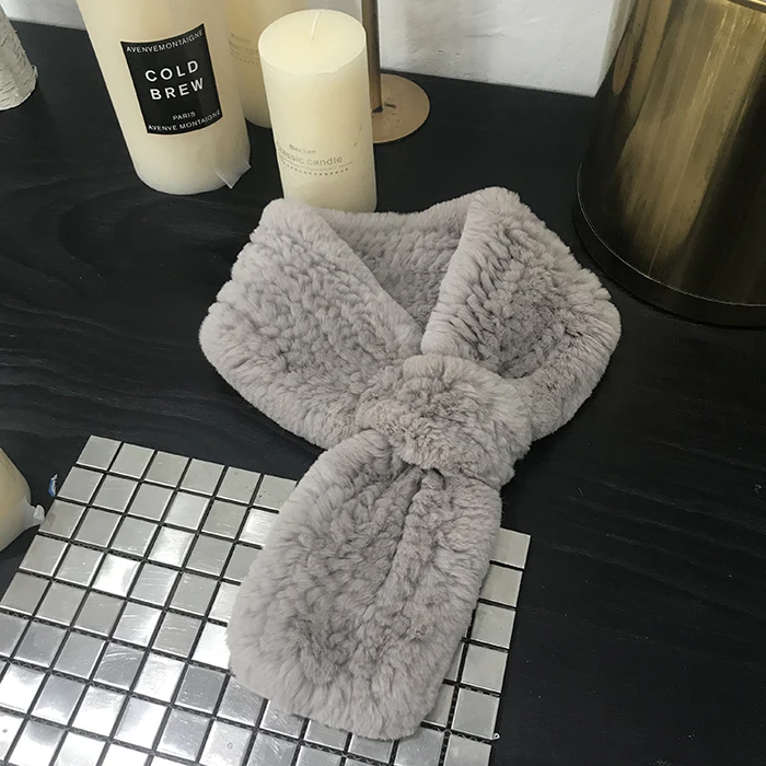 Weibliche Weiße Luxus Frauen Schal Klassische Echt Rex Kaninchen Fell Wraps Mode Damen Winter Schals – Detail 10