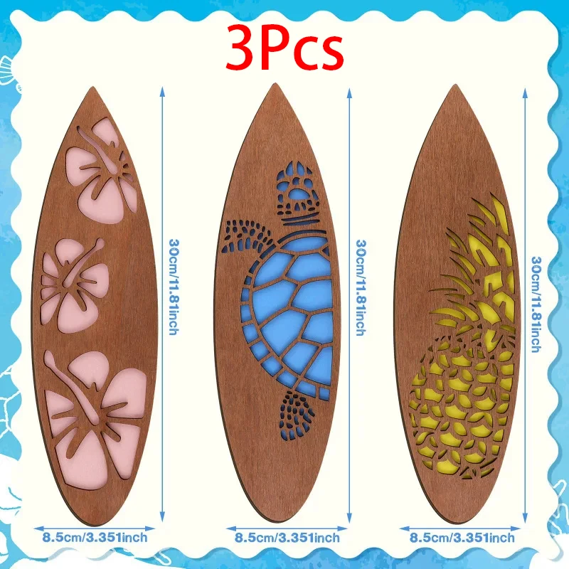 Operitacx 3 Stuks Surfplank Wanddecoratie Houten Strand Muur Opknoping Bord Zomer Surf Board Decor Bord Voor Wandkamer-Party Tropische Decoratie