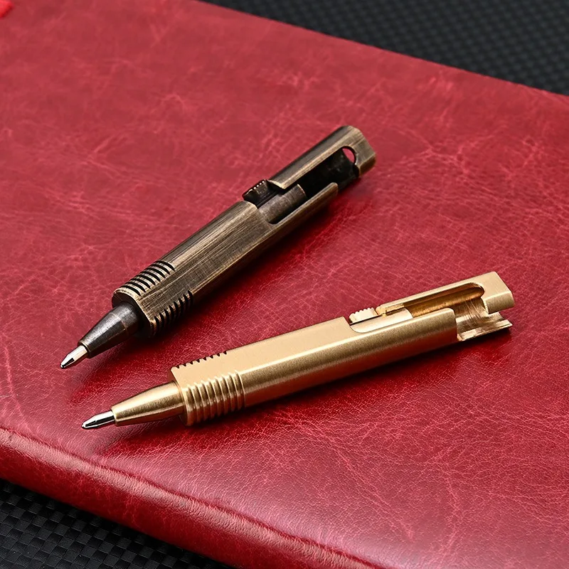 Outdoors EDC Brass Writing Tools Cylindrical Bolt Ballpoint Pen Mini Keychain Business Signature Stationery Gift Pen EDC