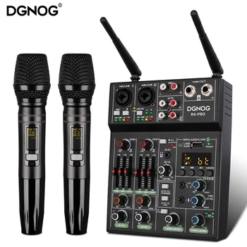 4채널 오디오 믹서, 무선 마이크 USB 사운드 테이블 블루투스 콘솔 DJ 파티 카라오케 머신 사운드바민화면