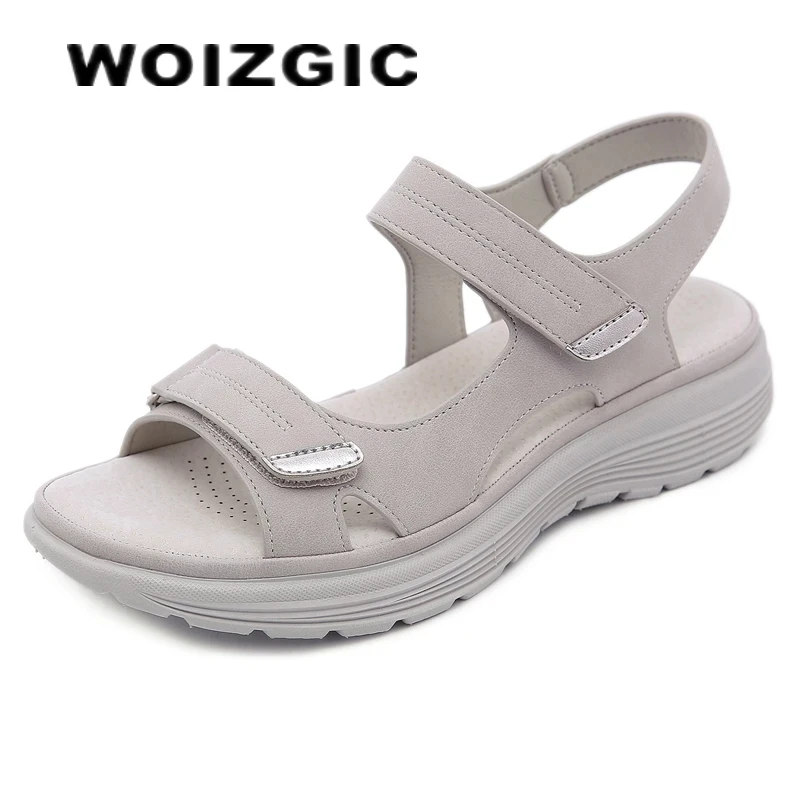 

Женские сандалии WOIZGIC из искусственной кожи, летние крутые пляжные Босоножки на платформе, Нескользящие, на липучке, модель 41 42