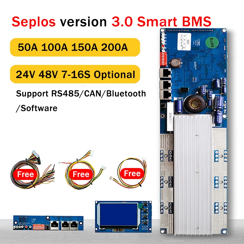 

Seplos BMS 24V 48V 100A 150A 200A 7S 13S 14S 8S 15S 16S LFP With Bluetooth LCD Screen Smart BMS Li-Ion LiFePO4 Battery Inverter