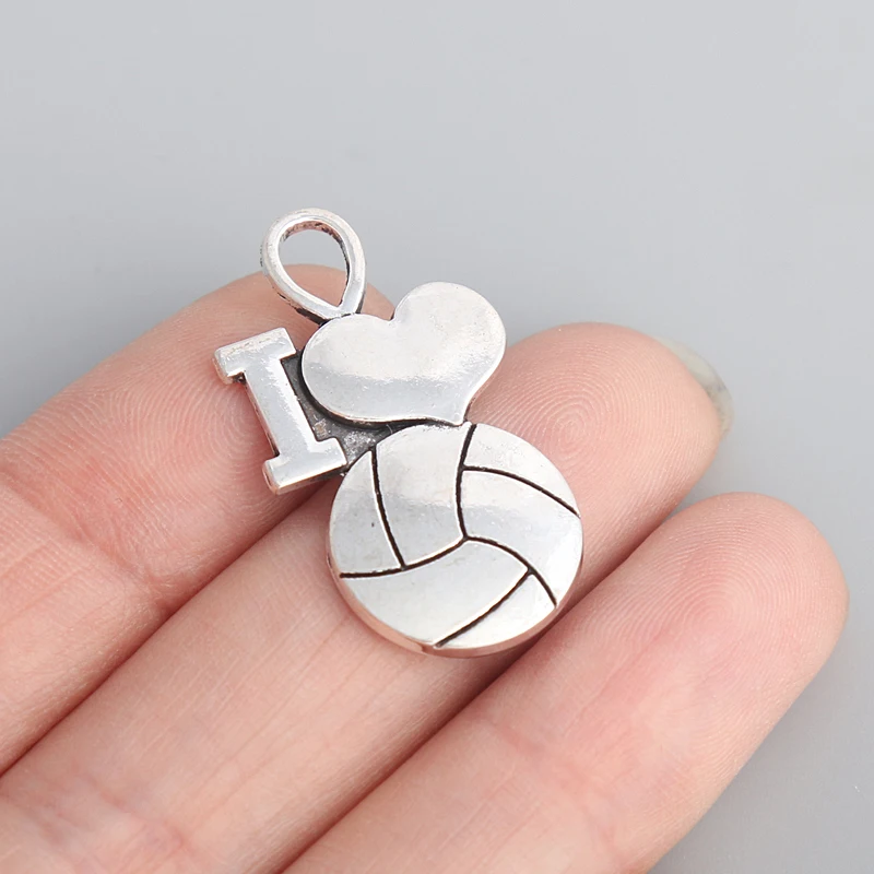 

RAINXTAR Fashion I Love Volleyball Alloy Sporty Charms 17*36mm 50pcs AAC151