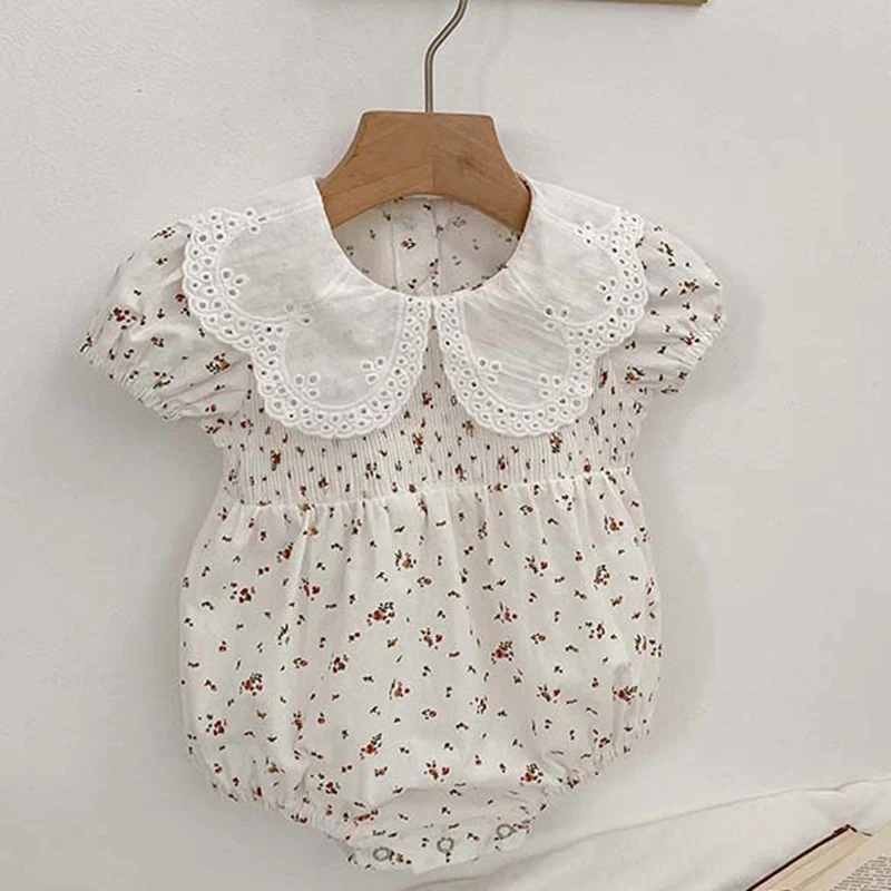 

Infant Baby Girl Bodysuits Short Sleeved Cotton Floral Printing Toddler Baby Girls Jumpsuit Baby Girls Clothes For Summer