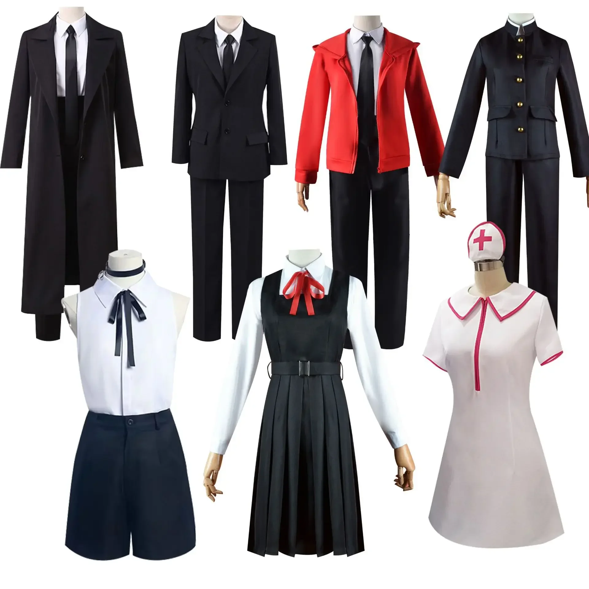 

Makima Cosplays Anime Chainsaw Man Costume Black Trench Shirt Uniform Suit Halloween Clothes for Women Nurse Full Set Gloves
