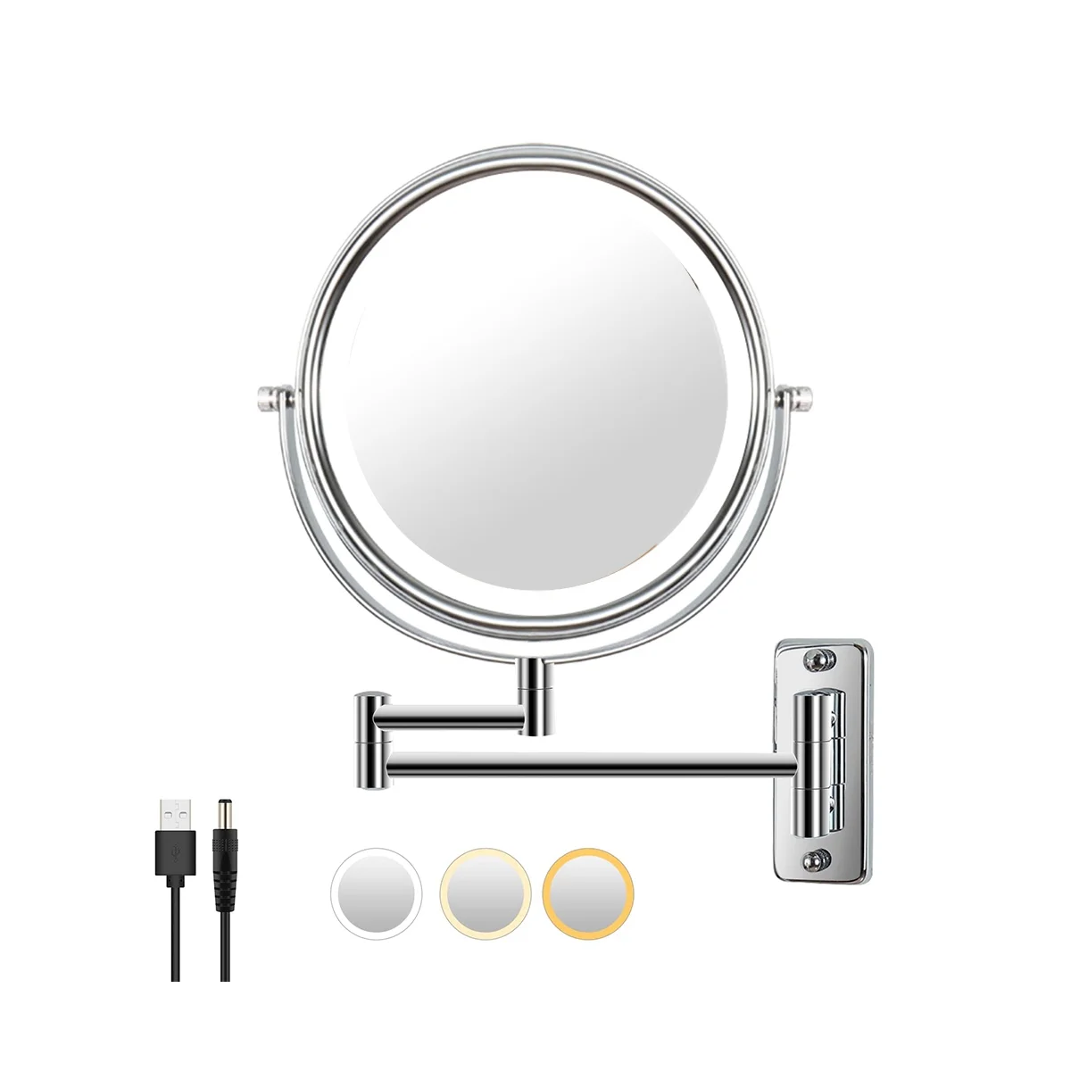 

Wall Mounted Vanity Mirror 1/10X Magnifier 8 Inch Swivel with Extension Arm Lamp Vanity&Bathroom Mirror with 3 Color Tem