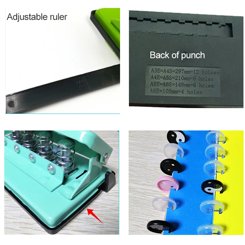 Paper Hole Punch A4 A5 A6 6-hole Adjustable Color Single-page Hole Punch  Scrapbook Office