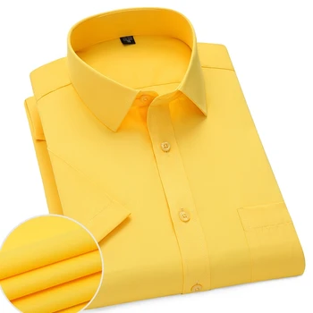 Camicie da uomo estive a maniche corte Abbigliamento formale Comodo e facile da pulire Camicie da ufficio bianche rosse gialle alla moda 1